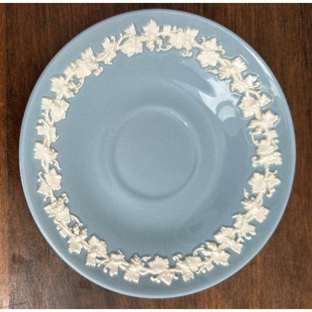 English Wedgwood Embossed Queen's Ware Replacement Teacup Saucer "Cream on Lavender" For Sale - Image 3 of 9