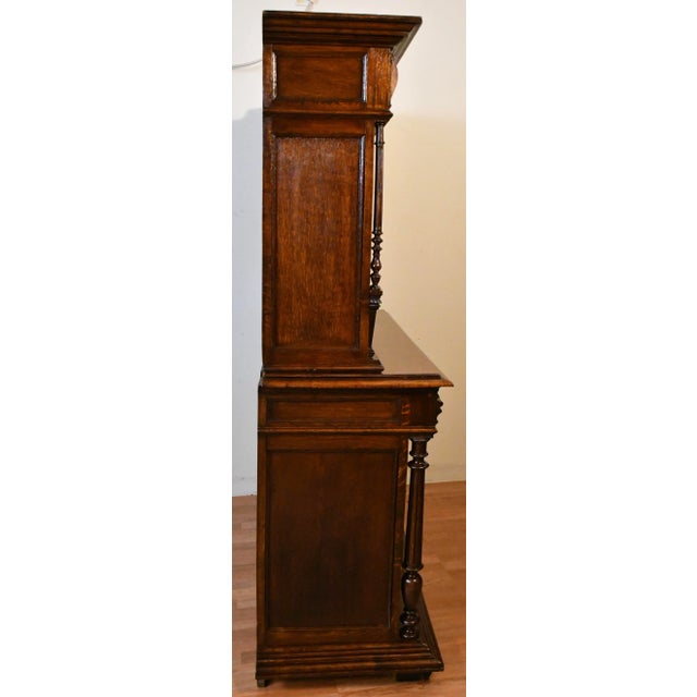 1860s Antique French Gothic Revival Solid Oak & Stained Glass Doors Cabinet For Sale - Image 18 of 18