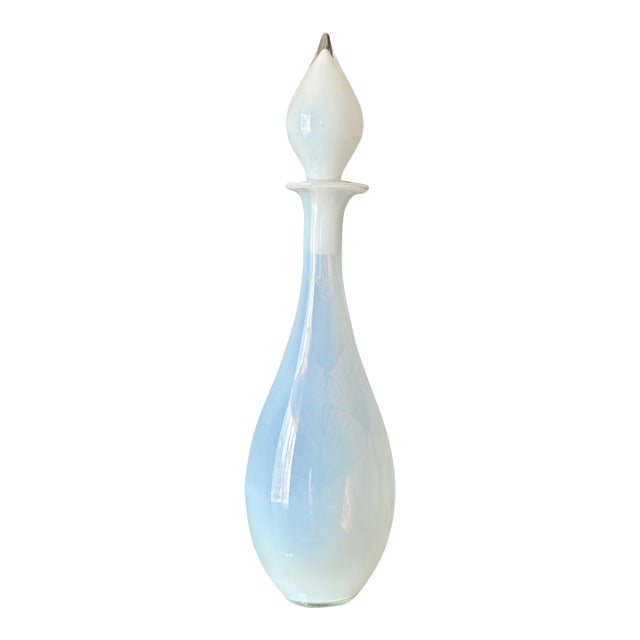 Vintage Mid-Century Modern Italian Empoli White Opaline Glass Decanter Genie Bottle For Sale