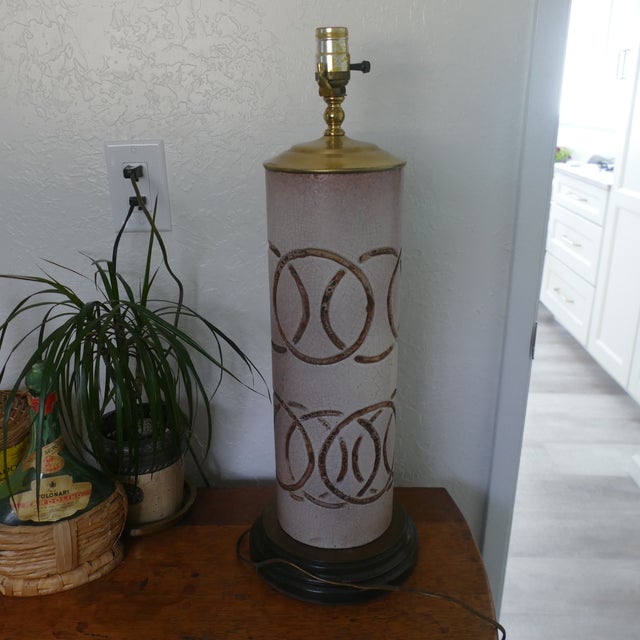 Mid-Century Modern Mid Century Ceramic Table Lamp Incised Geometric Italian Style For Sale - Image 3 of 14