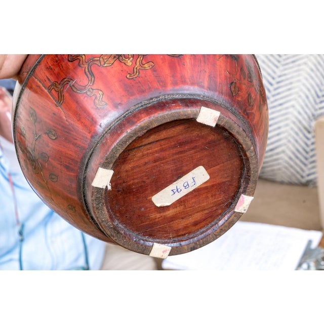 Red Antique Chinese Red Lacquered Covered Boxes—A Pair For Sale - Image 8 of 9
