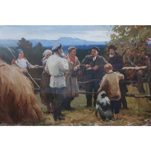 Lenin and the Peasants: Original Oil Painting, Socialist Realism, 1970s For Sale