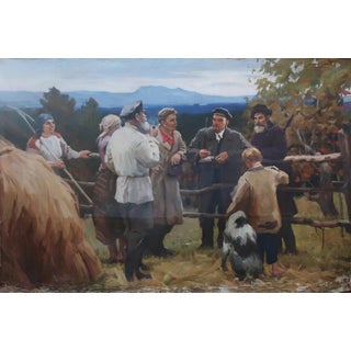 Lenin and the Peasants: Original Oil Painting, Socialist Realism, 1970s 132-197 For Sale