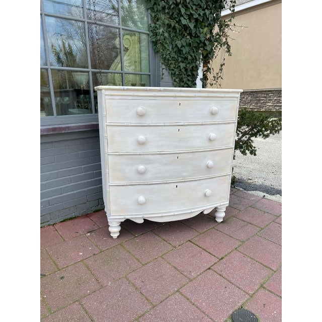 Mid 18th Century Early Victorian / Late Regency English Bowfront Chest of Drawers With Turned Feet Bamboo Details For Sale - Image 14 of 16