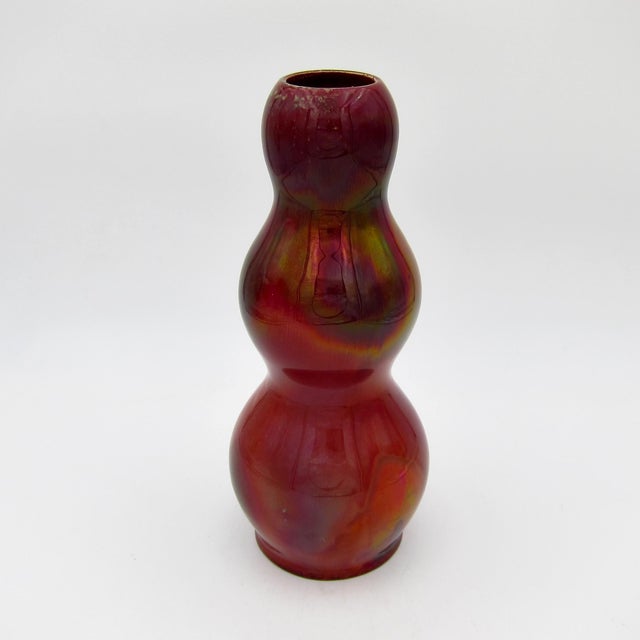 Antique Red Lustre Glazed Art Pottery Vase With Iridescence For Sale - Image 4 of 8