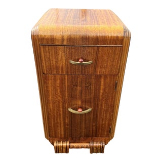 Antique Art Deco Nightstand Cabinet End Table Waterfall 1930s For Sale