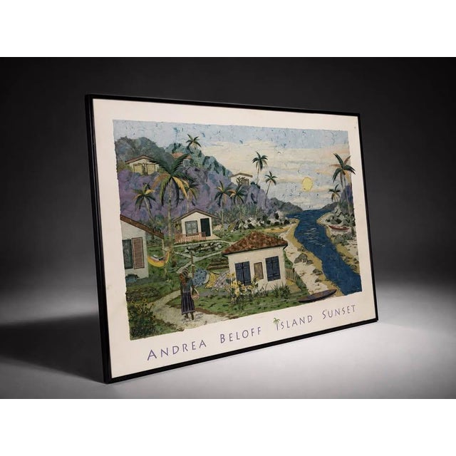 Black Late 20th Century Island Sunset Framed Poster by Andrea Beloff For Sale - Image 8 of 9