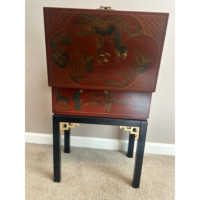 Red Mid-Century Drexel Heritage Hand-Painted Red Lacquer Chest For Sale - Image 8 of 9