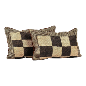 Pair of Custom Lumbar Cushions From Vintage African Kuba Cloth