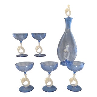 Liqueur Set of Glasses and Carafe from Lauscha, 1940s, Set of 6 For Sale