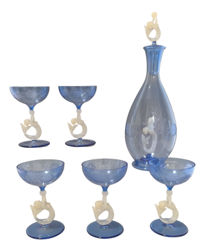 Liqueur Set of Glasses and Carafe from Lauscha, 1940s, Set of 6