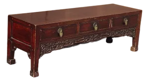 Chinese Rouge Lacquered and Carved Elmwood Kang Table, Circa 1850s