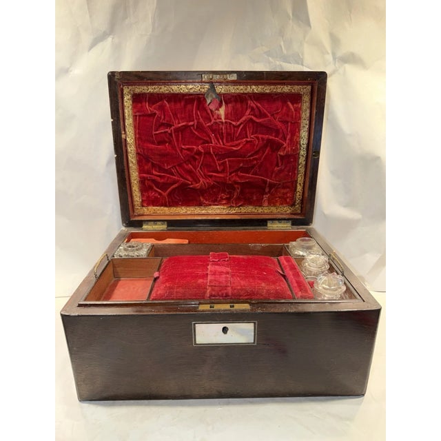 19th Century English Writing or Sewing Box With Pearl Inlay & Hidden Compartment For Sale - Image 4 of 13