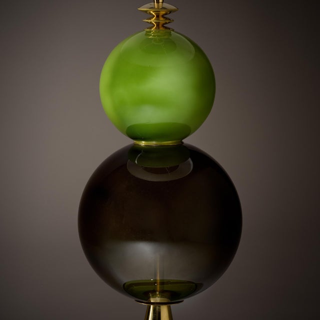 Venetian Blown Glass Lamps, Green, Murano Italy - a Pair For Sale In Austin - Image 6 of 9