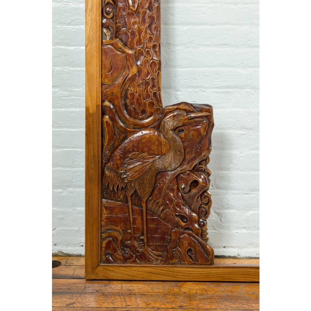 Oversized Antique Chinese Carved Wooden Frame with Birds, Foliage and Tree Limbs For Sale In New York - Image 6 of 13