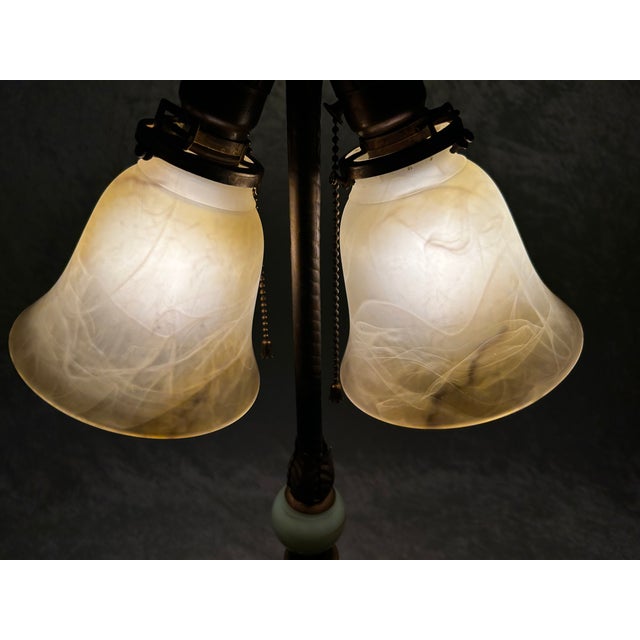 Early 20th Century Early 20th Century Uranium Jadeite Table Lamp Alabaster Shades For Sale - Image 5 of 18