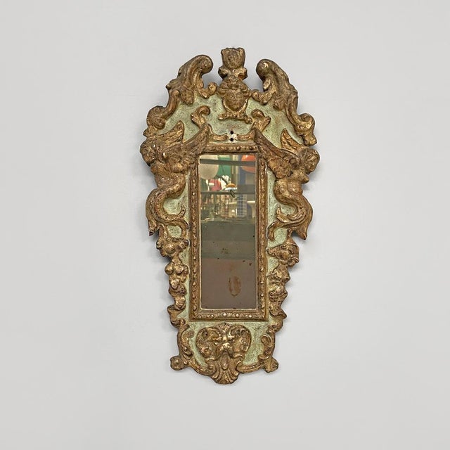 Antique Italian Mirrors in Rectangular Golden and Light Green Wood, 1900s, Set of 2 For Sale - Image 6 of 18