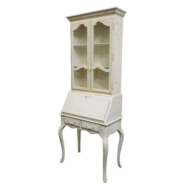 ETHAN ALLEN Country French Collection 32" Secretary Desk w. Display Hutch in White Hand Decorated Finish 26-9204 26-9205...