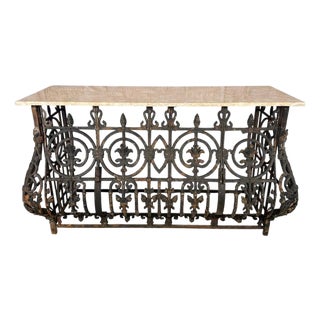 Antique French Console Table, Wrought Iron & Marble, Circa 1880 For Sale