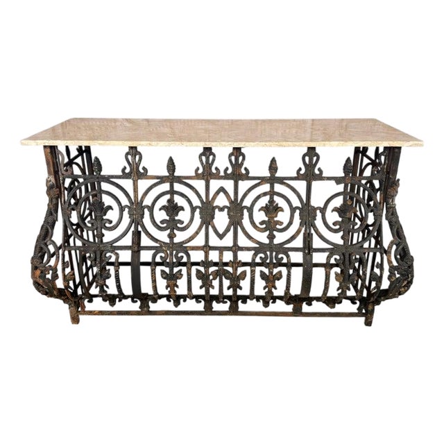 Antique French Console Table, Wrought Iron & Marble, Circa 1880 For Sale
