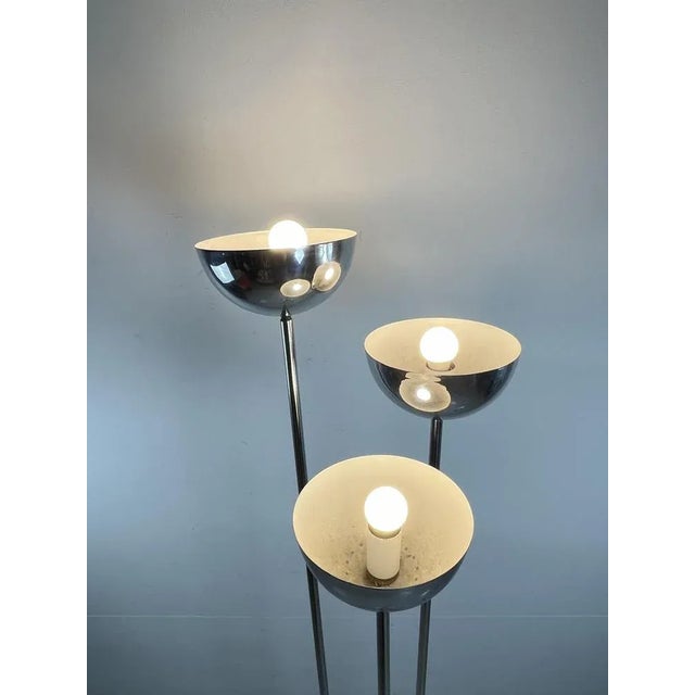 Mid-Century Modern Three-Light Floor Lamp in Chromed Steel, 1969 For Sale - Image 3 of 7