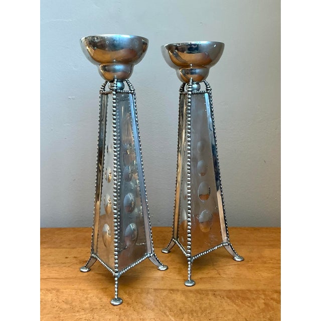 Vintage 1994 Signed Mirrored Candlestick Holders - A Pair For Sale In West Palm - Image 6 of 12
