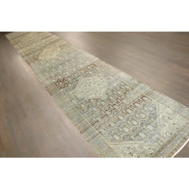 Antique Zabihi Collection Long Gray Green Persian Malayer Runner - 3'7" x 20' For Sale In New York - Image 6 of 10