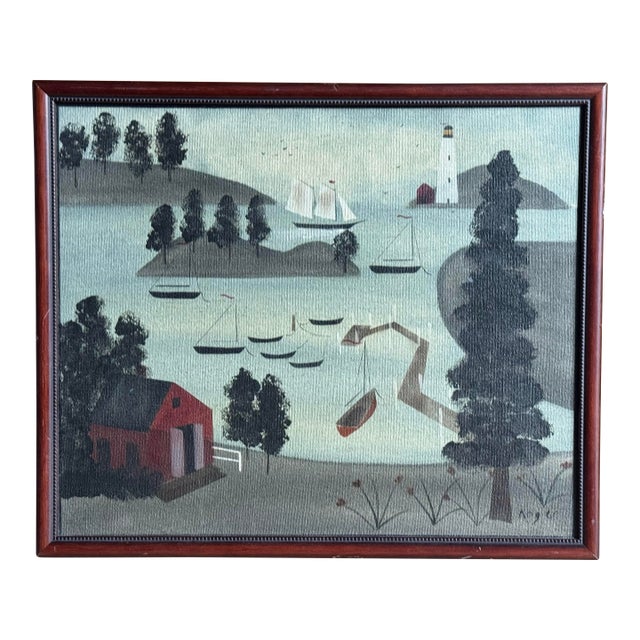 Hope R. Angier ‘Harbor Scene’ Original Coastal Oil Painting For Sale