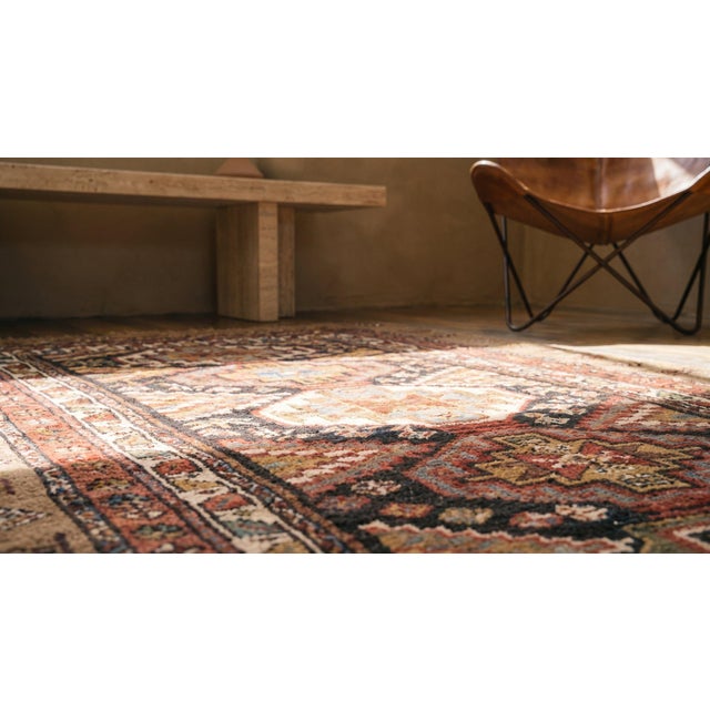 Textile 1880s Brown Geometric Tribal Antique Persian Kuridsh Rug 3'8" X 7'5" Handknotted Wool Carpet For Sale - Image 7 of 8