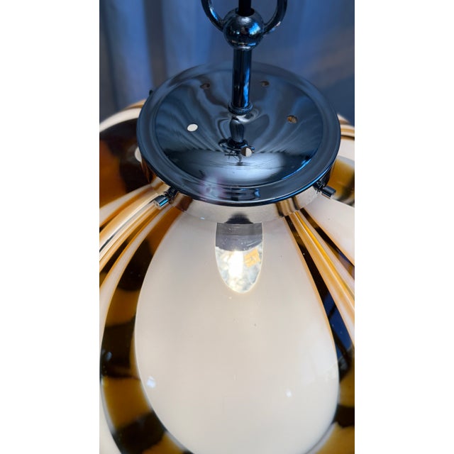 Mid-Century Italian Amber and White Swirl Murano Glass Pendant with Chrome Suspension attributed to Mazzega, 1970s For Sale - Image 16 of 18