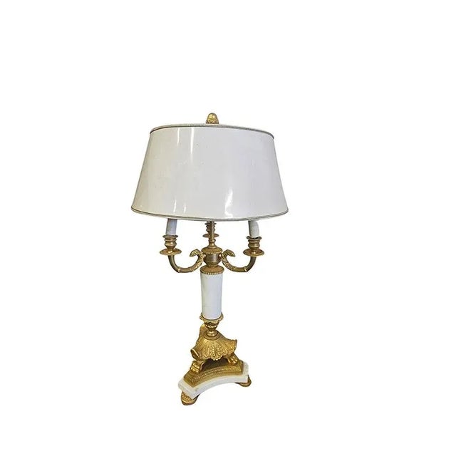 Three-Light Table Lamp in Bronze and White Marble, 1960s For Sale - Image 4 of 6