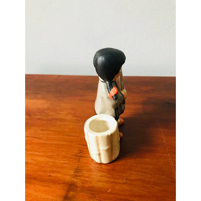 Vintage Mid Century Modern Chalkware Japanese Girl Holding a Fan Match Holder For Sale In Boise - Image 6 of 9