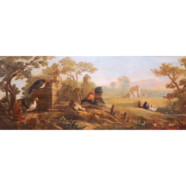 French Provincial 18th Century French Provincial Farmyard Painting With Roosters and Hens For Sale - Image 3 of 9