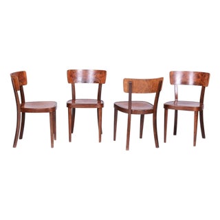 Art Deco Czech Chairs in Beech and Walnut from Thonet, 1940s, Set of 4 For Sale