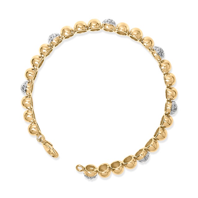 Haus of Brilliance Gold Vermeil 1/5 Cttw Diamond Bold Dome Bead Link Bracelet For Sale - Image 4 of 4
