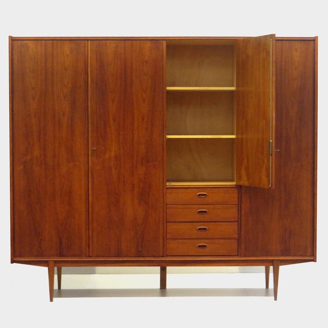 Mid-Century Modern Vintage Scandinavian Four-Door Wardrobe in Teak, 1960s For Sale - Image 3 of 9