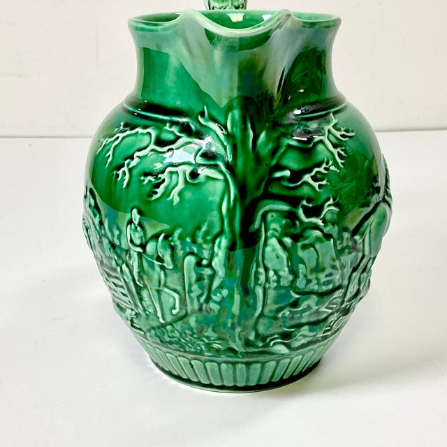 1930s Vintage Boho Chic English Rustic European Wedgwood Majolica Hunting Motif Pitcher For Sale - Image 9 of 16