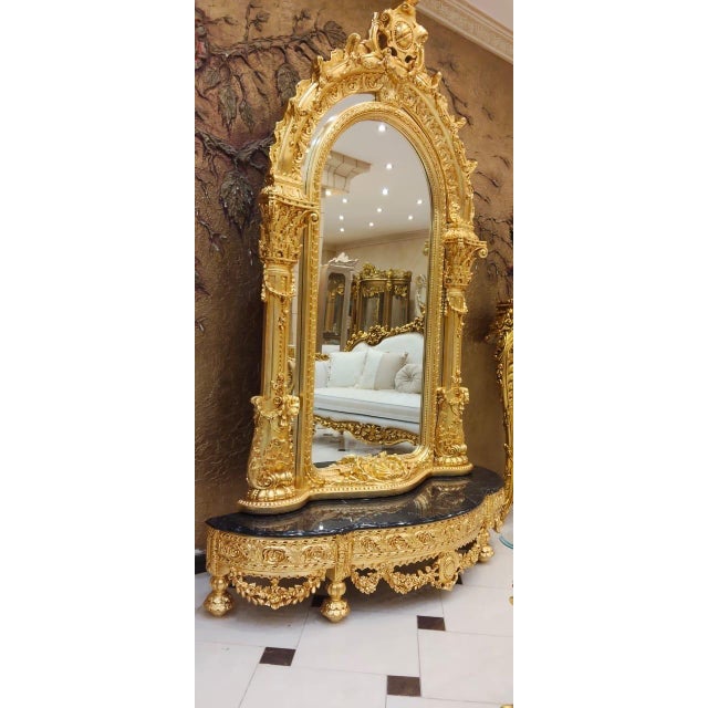 Black Vintage Baroque Style Console Mirror 82'' H For Sale - Image 8 of 8