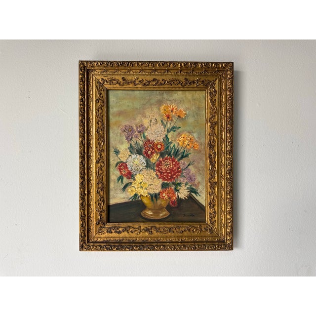 Abstract 1970s Vintage Jeannette Floral Still Life Oil on Canvas Painting, Gilt Framed For Sale - Image 3 of 12