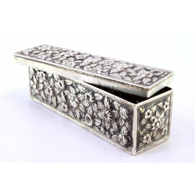 Metal Rectangular Silver Box with Raised Floral Motifs For Sale - Image 7 of 8