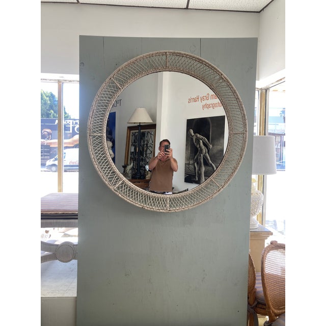Wicker and Rattan Round Mirror 1950 For Sale - Image 4 of 12