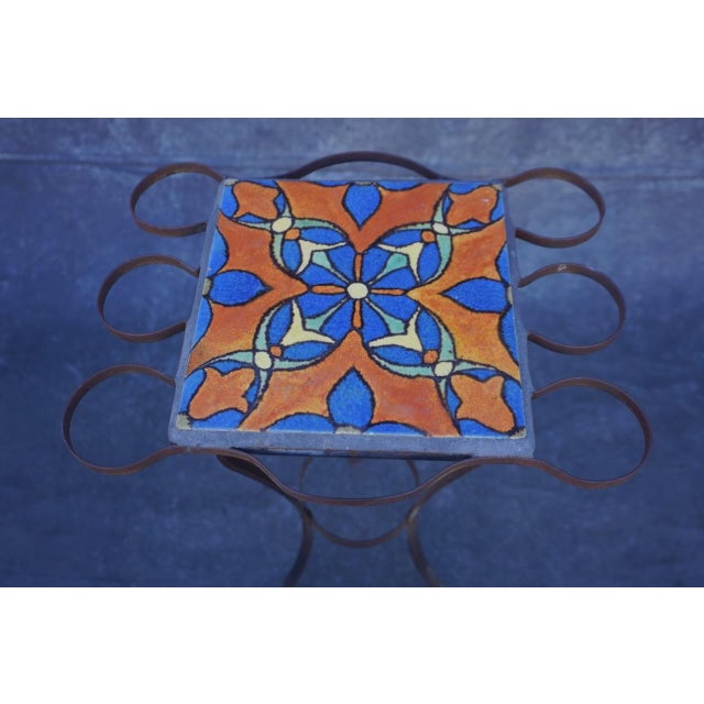 Early 20th Century Malibu Tile Drink-Table With Wrought Iron Base For Sale - Image 5 of 5