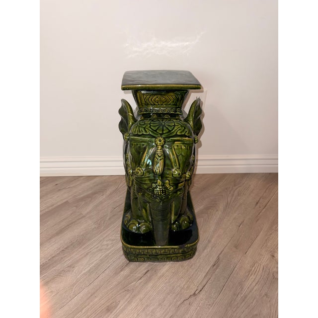 Hollywood Regency Emerald Green Ceramic Elephant Plant Stands – Pair For Sale - Image 17 of 17