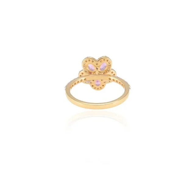 Metal 18k Solid Gold Cherry Blossom Diamond Flower Ring Size 7 (All Sizes Available) For Sale - Image 7 of 13