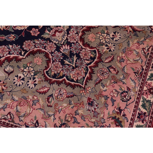 Textile Art Nouveau 1990's Tabriz Pak-Persian Blue/Ivory Wool Rug - 9'2'' X 12'5'' For Sale - Image 7 of 9