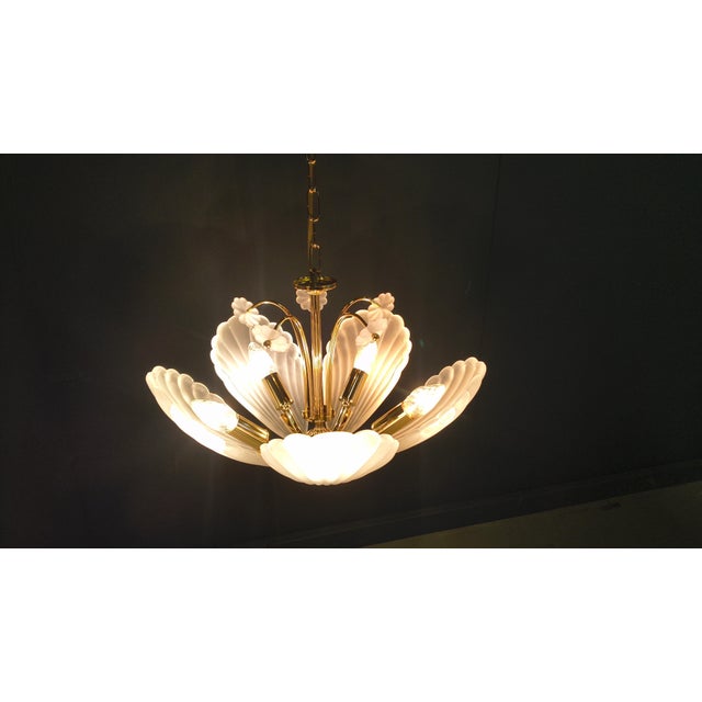Metal Vintage Italian Glass and Brass Chandelier, 1970s For Sale - Image 7 of 17