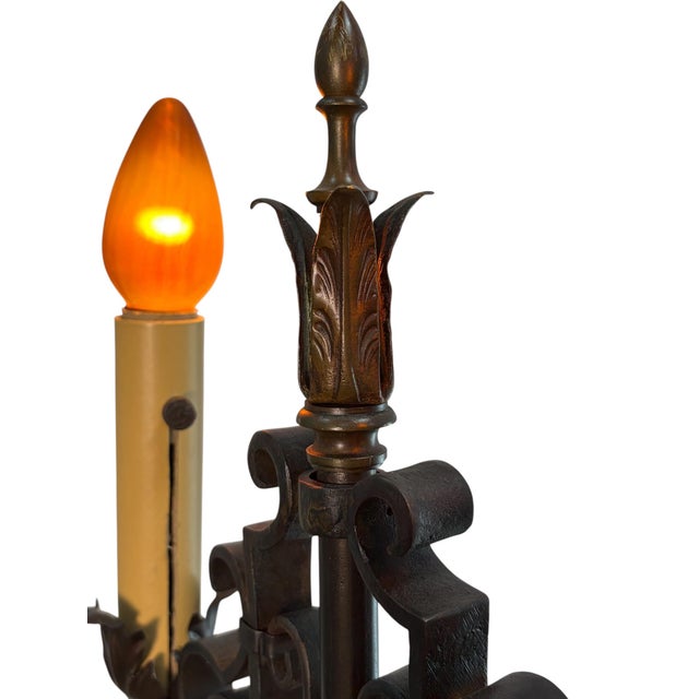 1920s Wrought Iron Spanish Revival Floor Lamp With Adjustable Height For Sale - Image 4 of 10