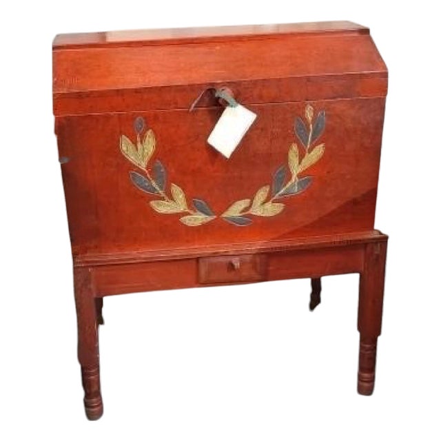 Antique Swedish Folk Art Hand Painted Trunk on Stand For Sale