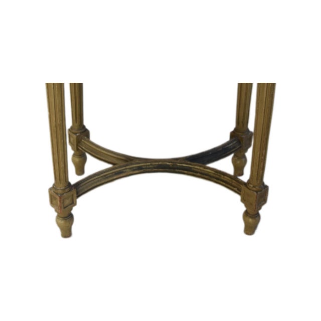 Antique French Carved Vanity Stool Newly Upholstered in a Designer Antelope Fabric Accented With Brass Nail Head Tacking For Sale - Image 4 of 13