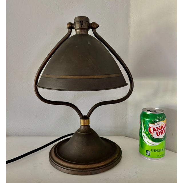 Bradley Hubbard Antique Bradley and Hubbard Style Art Nouveau Brass Desk Lamp Harp Bell Handel Era For Sale - Image 4 of 11